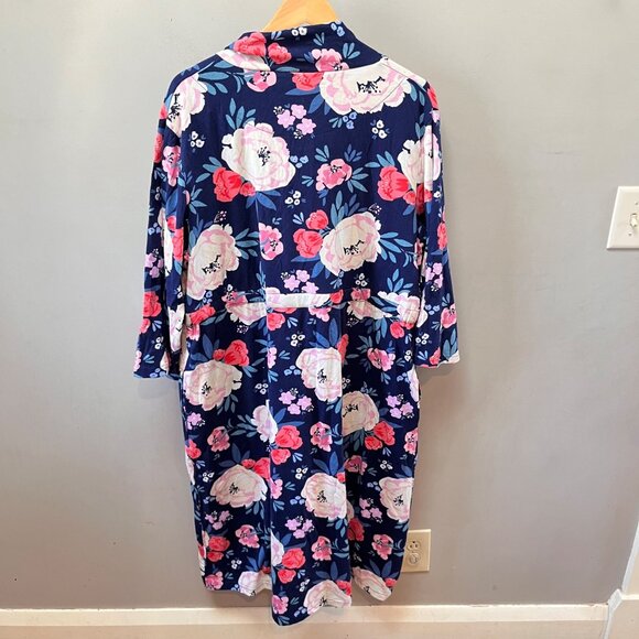 Floral Maternity Gown Robe By Gownies Xl/Xxl Cotton/Spandex Navy & Pink With Bel - Picture 6 of 6